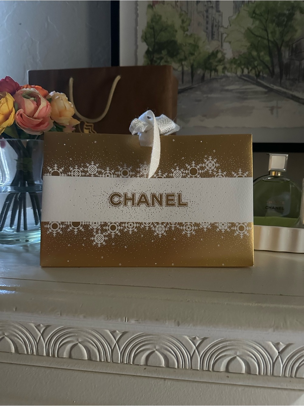 CHANEL Gold and White Holiday Gift Bag